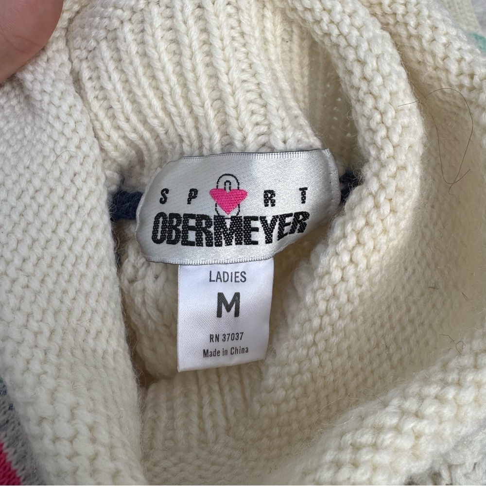 VINTAGE Obermeyer Medium Women’s Wool turtleneck sweater cream colorful knit OS - Picture 11 of 15